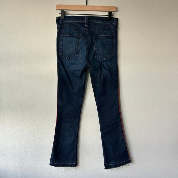 Veronica Beard Carolyn 10” Baby Boot Jeans Midinight w/ Fray Navy Red Sz 26 - Picture 3 of 10